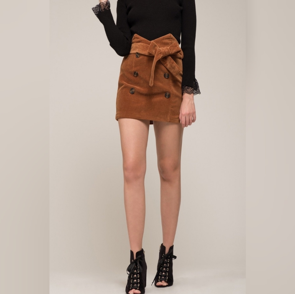 Moon River velvet cord button front skirt